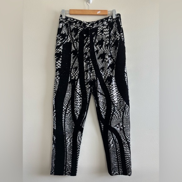 Halpern Tapered Sequin Trousers Black Silver Disco Party Nightclub Sz 28 - Picture 3 of 16